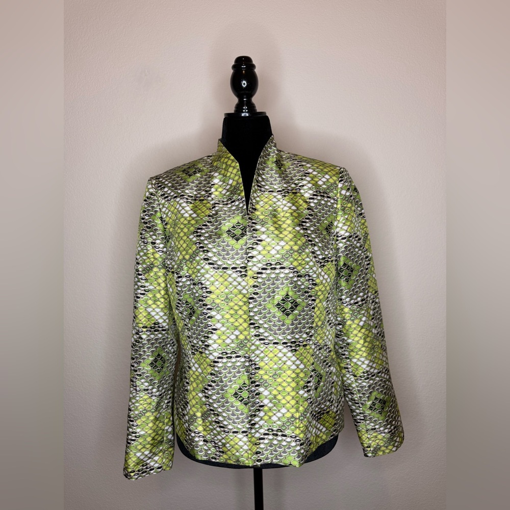 Kasper Geometric Lime and Gray Blazer